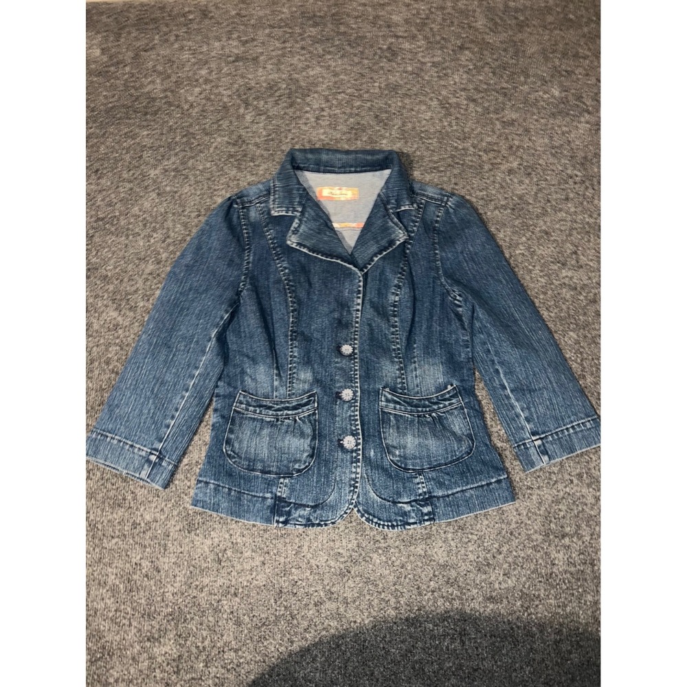 Kikit Jeans Women Medium Blue Denim Blazer Jacket Floral Trim Y2K 40-9148-EY M